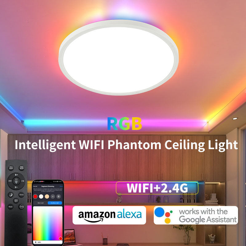 LED Bedroom Golden Ceiling Light 24W Embedded RGB Backlight Flat Round Light