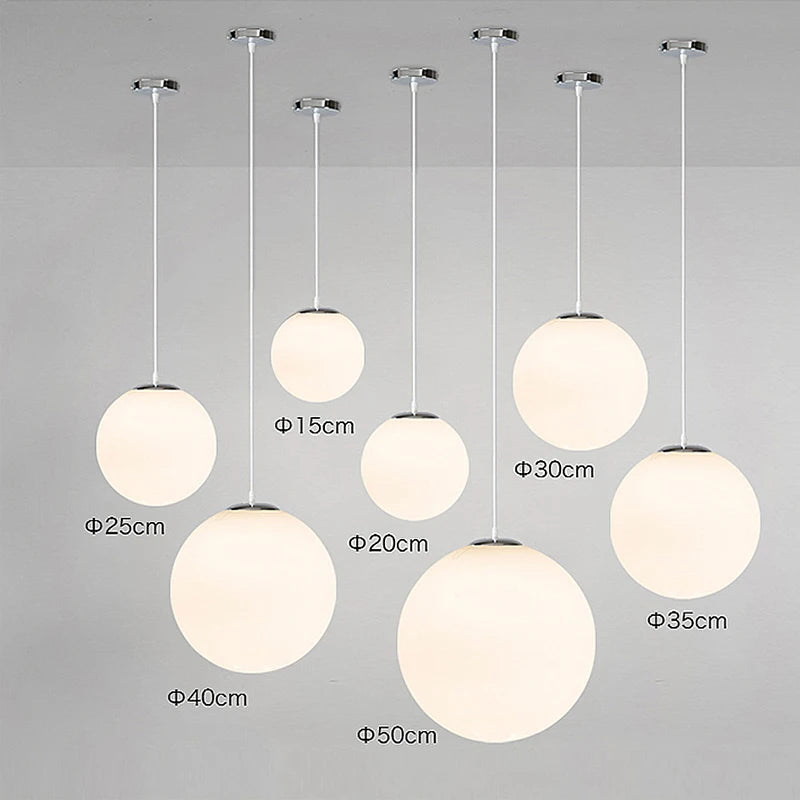 Home Decor Pendant Lights - White Glass Ball Hanging Lamps for Bar Dining Room and Bedroom Clothing Store LED Ceiling Chandeliers