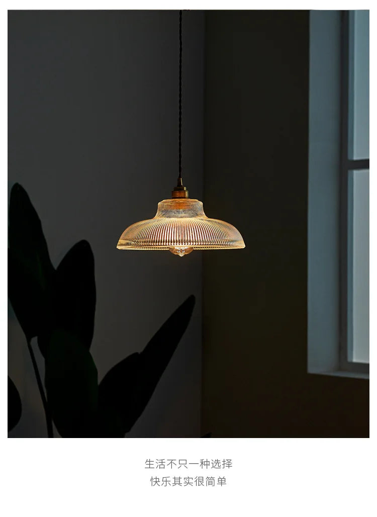 Japanese Brass Semicircular Glass Chandelier - Nordic Simple Bed and Bedroom Hallway Balcony Bar Dining Room Light