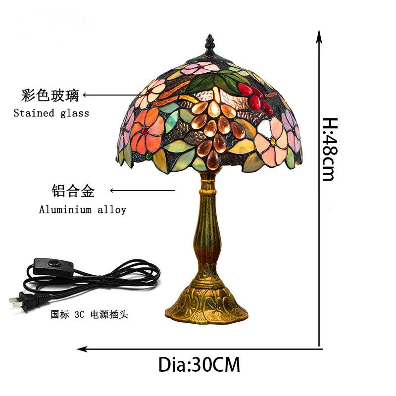 Elegant Grapes Flowers Tiffany Table Lamp | Stained Glass LED Bedside Lamp for Home, Restaurant & Bar