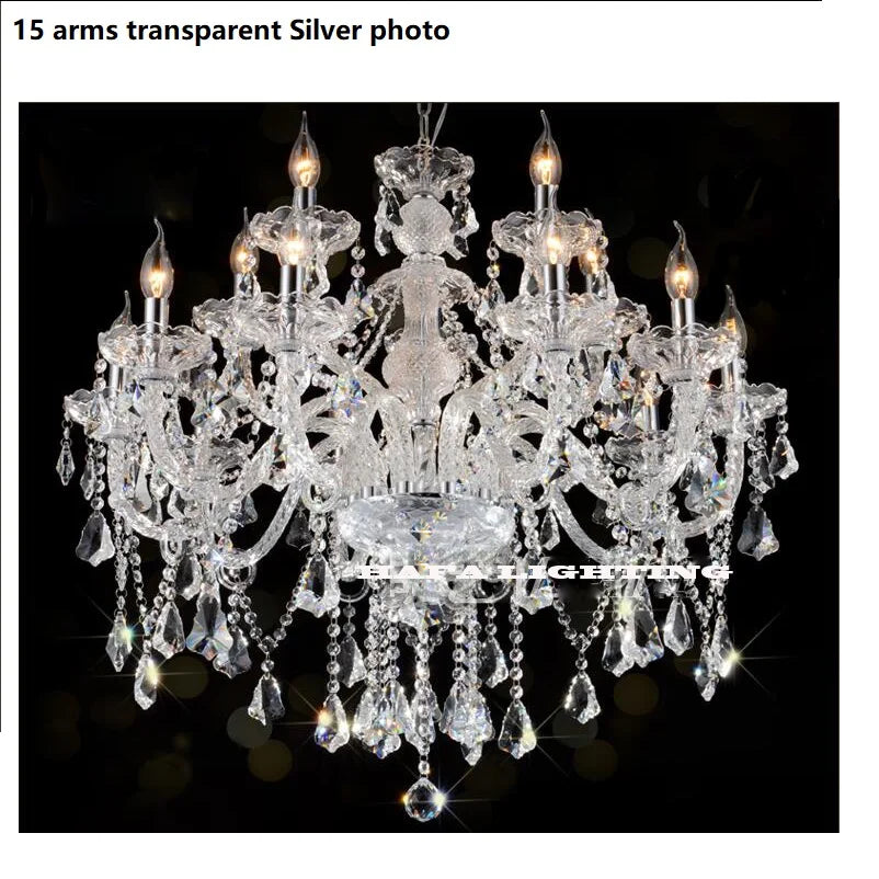 Large Modern Crystal LED Chandelier with 6/8/10/15/18 Arms in GoldSilver - Elegant K9 Lighting Fixture for Living Room
