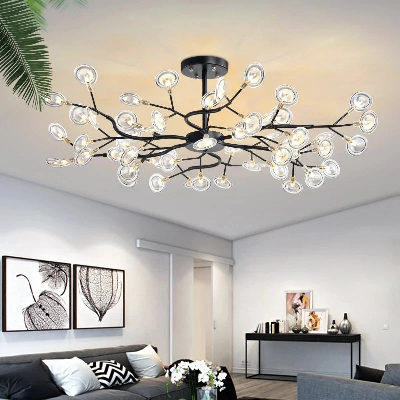Modern Firefly Chandelier - Luxurious Gold  Black Tree Branch Light for Elegant Home Decor