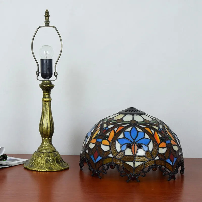 Tiffany Table Lamp Dragon Tail Red Baroque | Dia 12" Stained Glass Bedside Lamp for Home, Restaurant & Bar