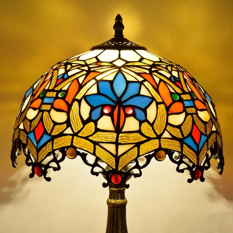 Tiffany Table Lamp Dragon Tail Red Baroque | Dia 12" Stained Glass Bedside Lamp for Home, Restaurant & Bar