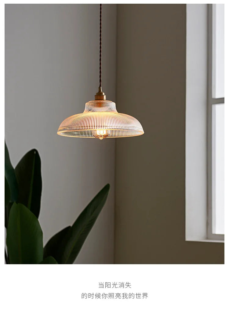 Japanese Brass Semicircular Glass Chandelier - Nordic Simple Bed and Bedroom Hallway Balcony Bar Dining Room Light