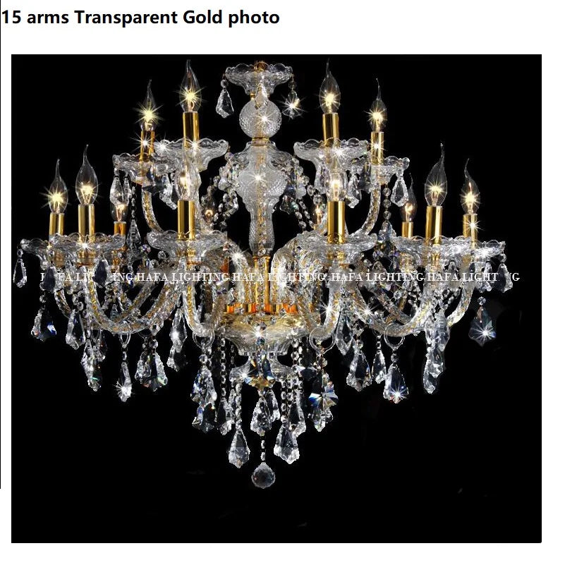 Large Modern Crystal LED Chandelier with 6/8/10/15/18 Arms in GoldSilver - Elegant K9 Lighting Fixture for Living Room