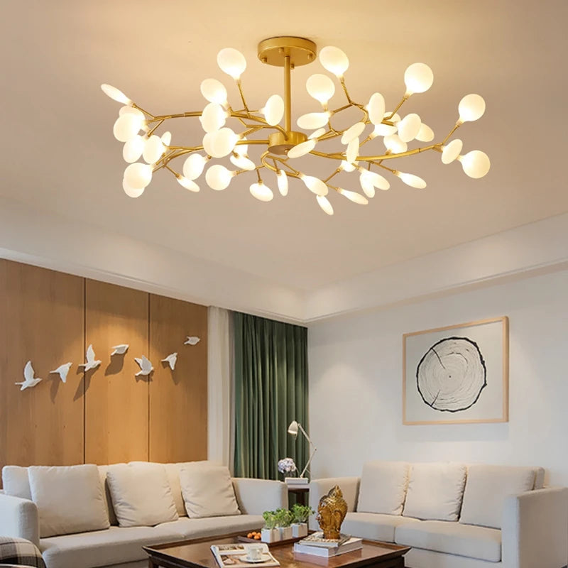Modern Firefly Chandelier - Luxurious Gold  Black Tree Branch Light for Elegant Home Decor