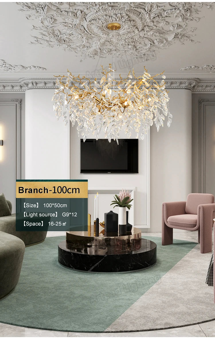 Luxury Crystal Chandelier  Elegant Metal Hanging Lamp for Dining Room Living Room  Hotel Décor in Gold Finish