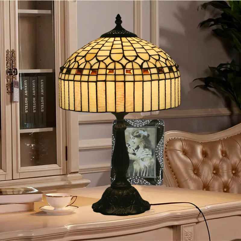 Elegant Yellow Tiffany Table Lamp with Crystal  Stained Glass Design - LED Bedside Light for Home Restaurant Bar
