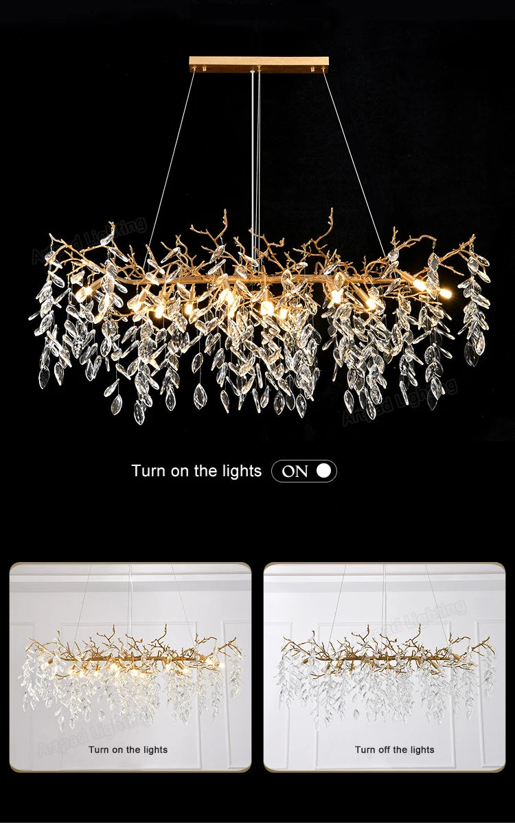 Luxury Crystal Chandelier  Elegant Metal Hanging Lamp for Dining Room Living Room  Hotel Décor in Gold Finish