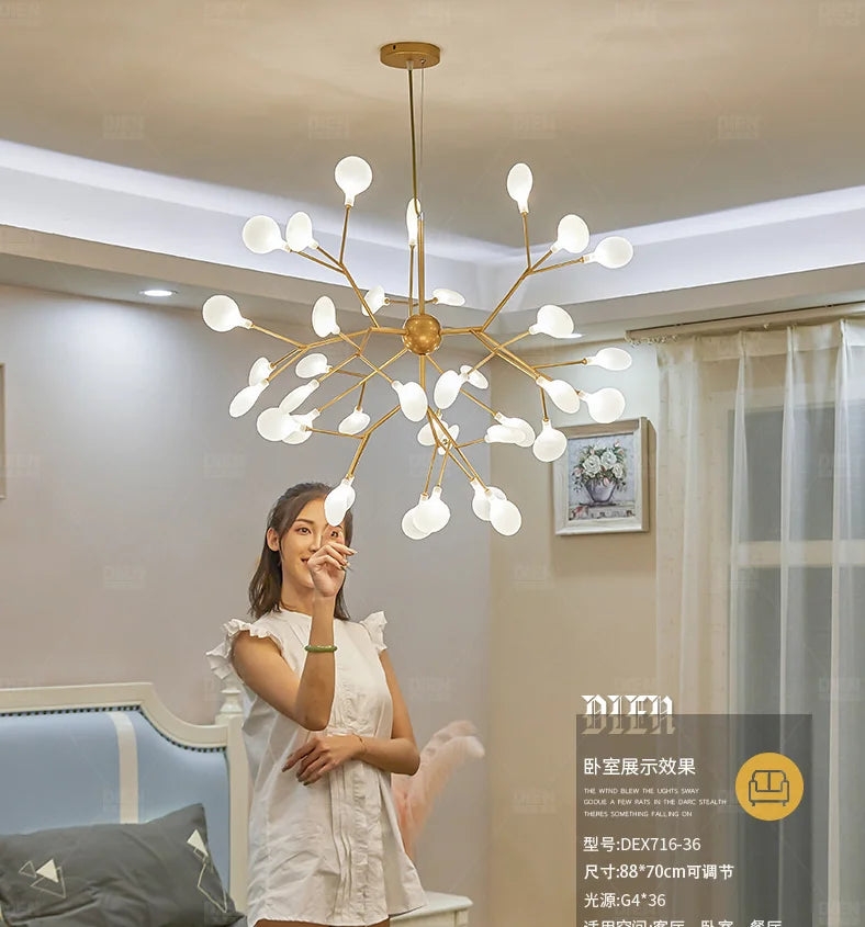 Firefly LED Pendant Crystal Chandelier - Enchanting Starry Light Fixture for Home and Commercial Décor with Frosted Glass Shade