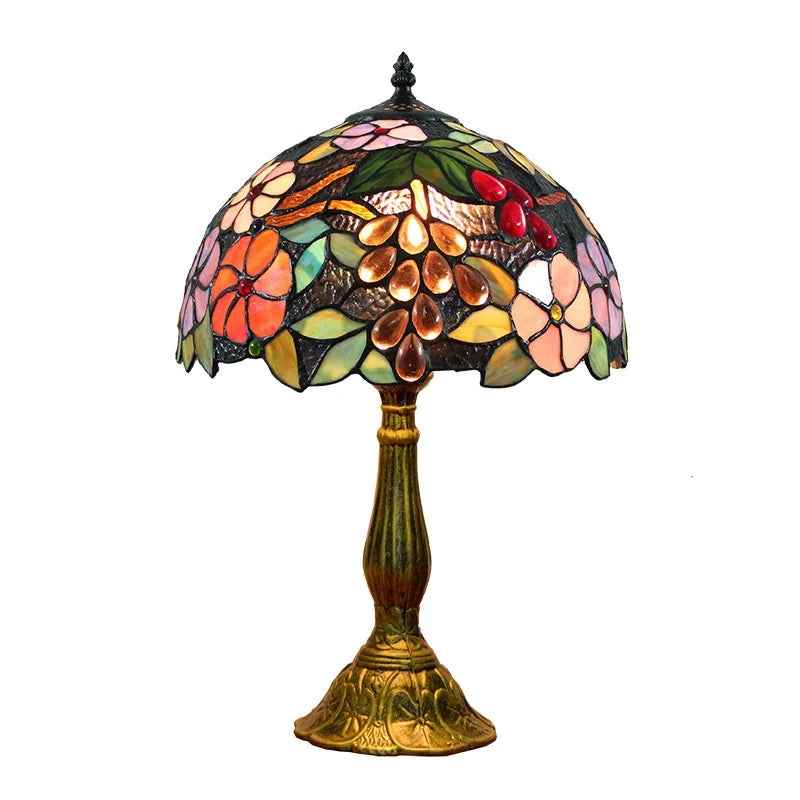 Elegant Grapes Flowers Tiffany Table Lamp | Stained Glass LED Bedside Lamp for Home, Restaurant & Bar