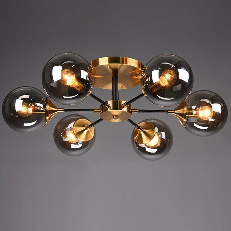 Ash Glass Ball Chandelier - Elegant Hanging Light for Bedroom Living Room Restaurant