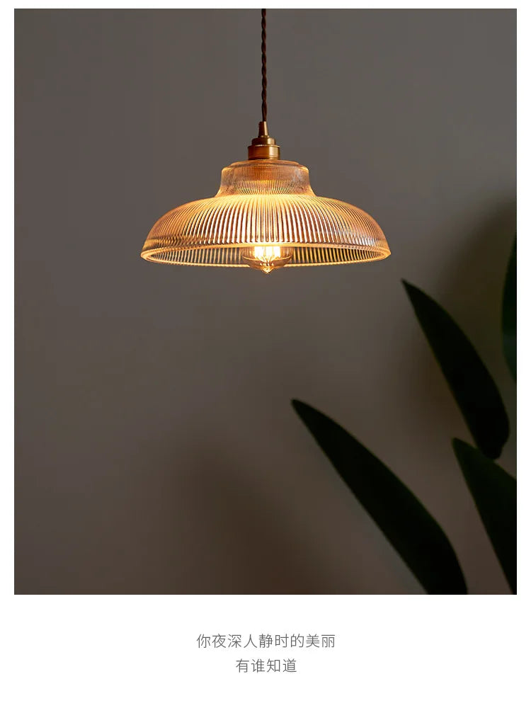 Japanese Brass Semicircular Glass Chandelier - Nordic Simple Bed and Bedroom Hallway Balcony Bar Dining Room Light