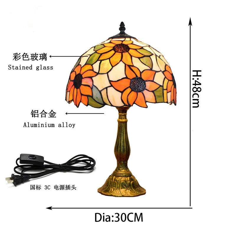 Tiffany Large Sunflower Stained Glass Lamp  Mediterranean Nightstand  Desk Light
