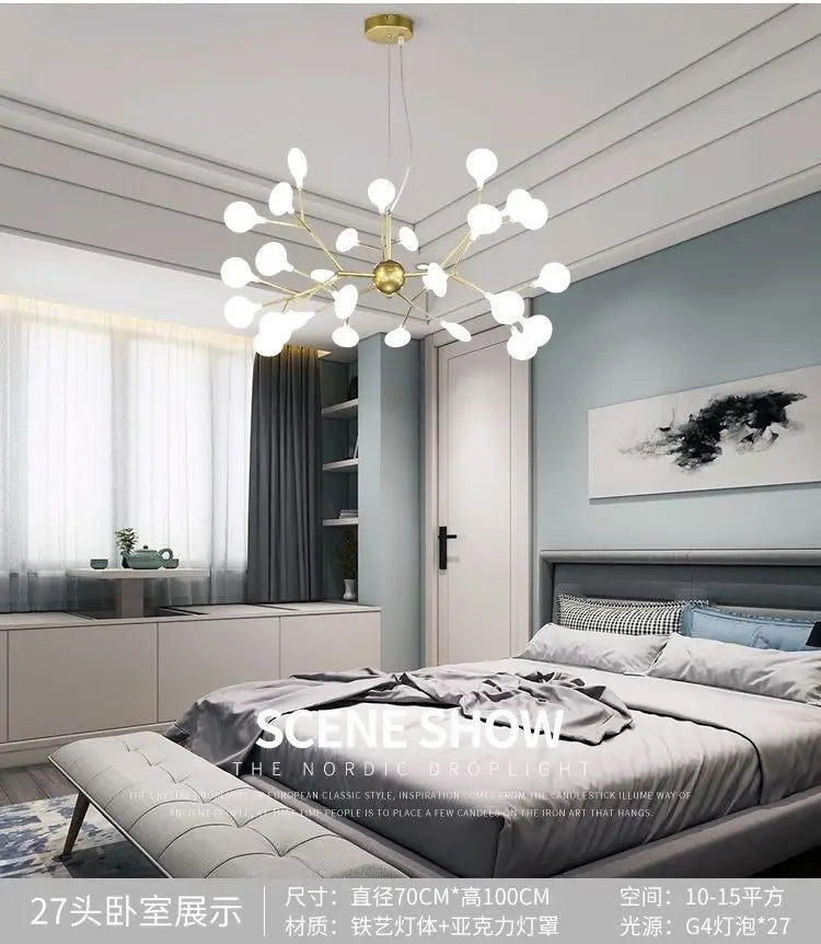 Firefly LED Pendant Crystal Chandelier - Enchanting Starry Light Fixture for Home and Commercial Décor with Frosted Glass Shade