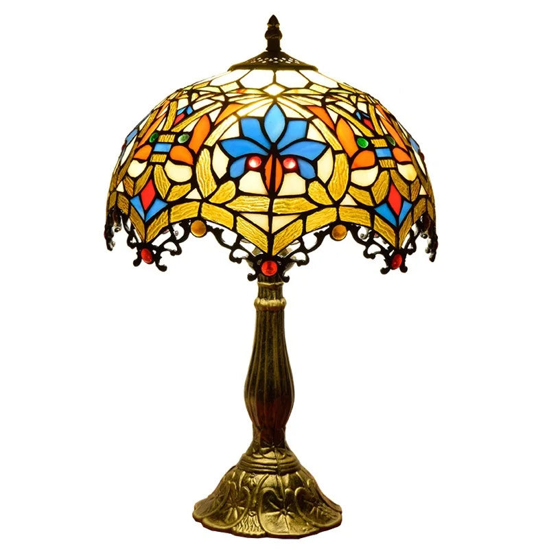 Tiffany Table Lamp Dragon Tail Red Baroque | Dia 12" Stained Glass Bedside Lamp for Home, Restaurant & Bar