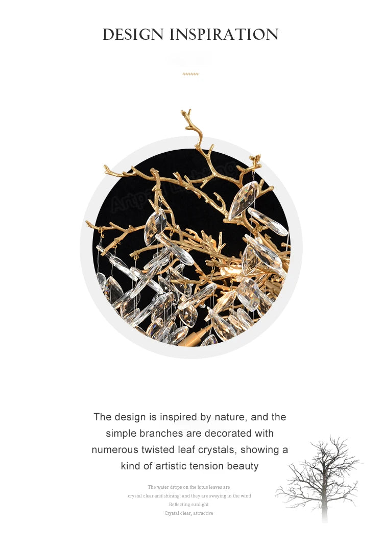 Luxury Crystal Chandelier  Elegant Metal Hanging Lamp for Dining Room Living Room  Hotel Décor in Gold Finish