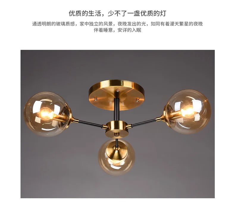 Ash Glass Ball Chandelier - Elegant Hanging Light for Bedroom Living Room  Restaurant