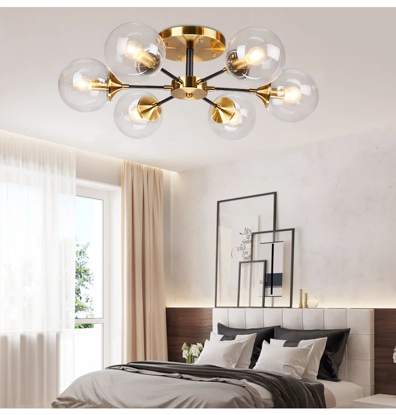 Ash Glass Ball Chandelier - Elegant Hanging Light for Bedroom Living Room Restaurant