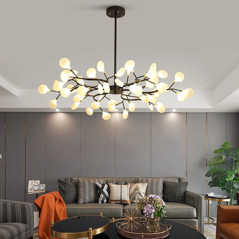 Modern Firefly Chandelier - Luxurious Gold  Black Tree Branch Light for Elegant Home Decor