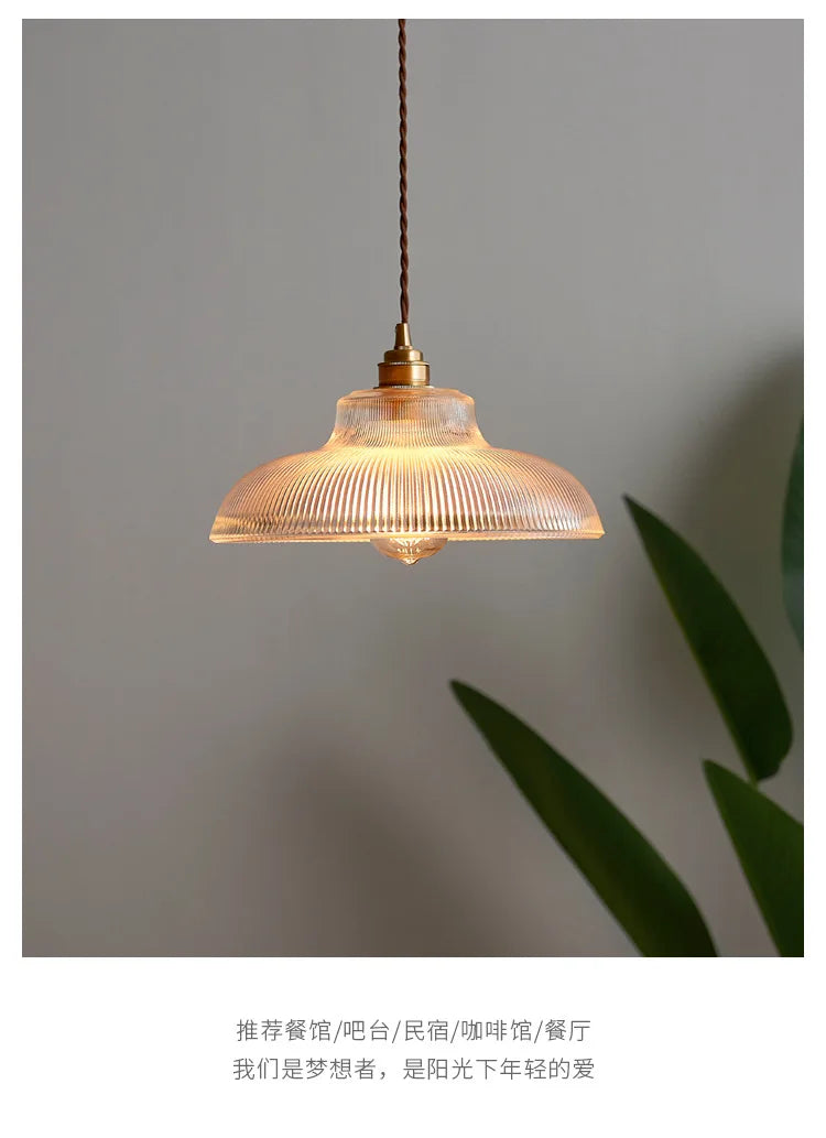 Japanese Brass Semicircular Glass Chandelier - Nordic Simple Bed and Bedroom Hallway Balcony Bar Dining Room Light