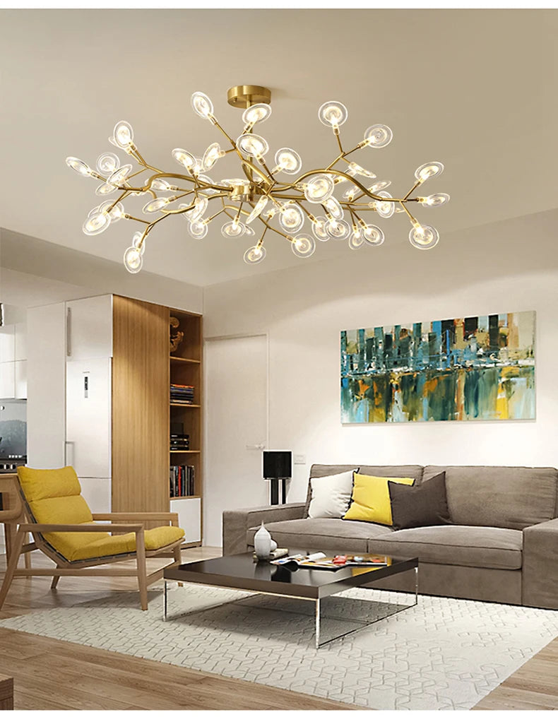 Modern Firefly Chandelier - Luxurious Gold  Black Tree Branch Light for Elegant Home Decor