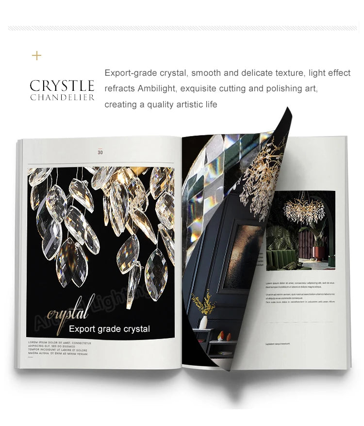 Luxury Crystal Chandelier  Elegant Metal Hanging Lamp for Dining Room Living Room  Hotel Décor in Gold Finish