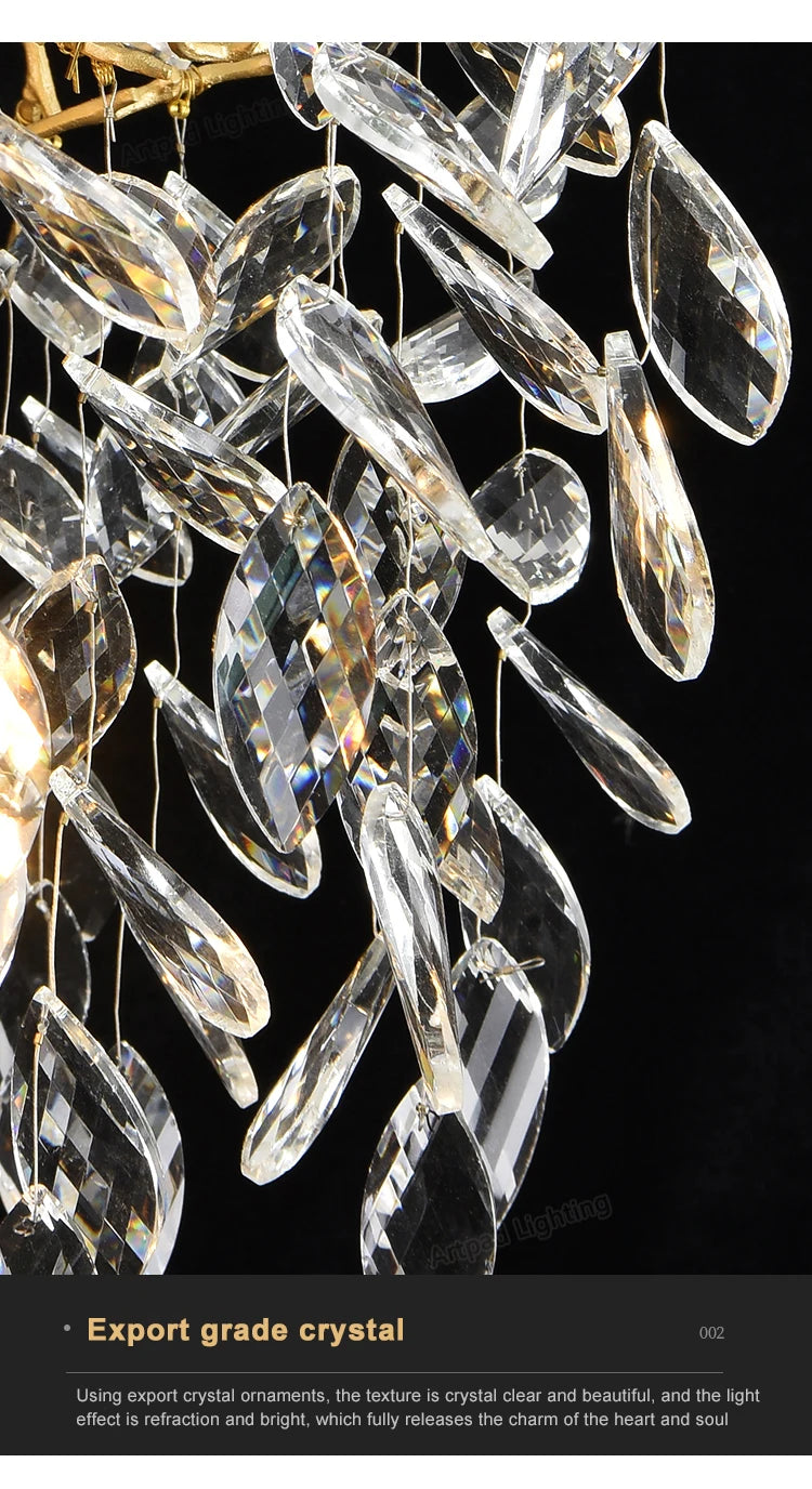 Luxury Crystal Chandelier  Elegant Metal Hanging Lamp for Dining Room Living Room  Hotel Décor in Gold Finish