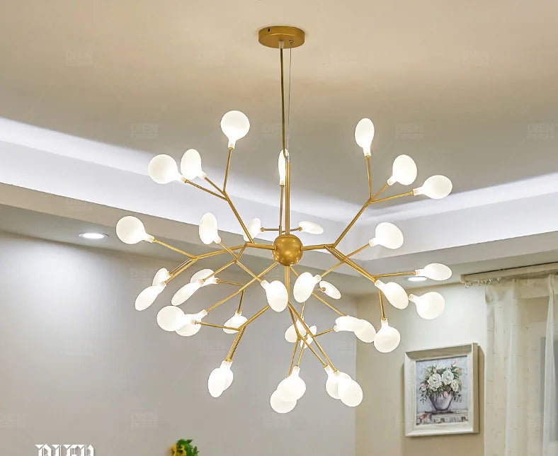 Firefly LED Pendant Crystal Chandelier - Enchanting Starry Light Fixture for Home and Commercial Décor with Frosted Glass Shade