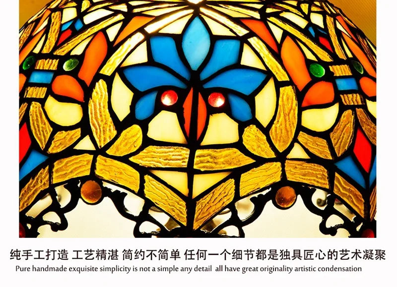 Tiffany Table Lamp Dragon Tail Red Baroque | Dia 12" Stained Glass Bedside Lamp for Home, Restaurant & Bar