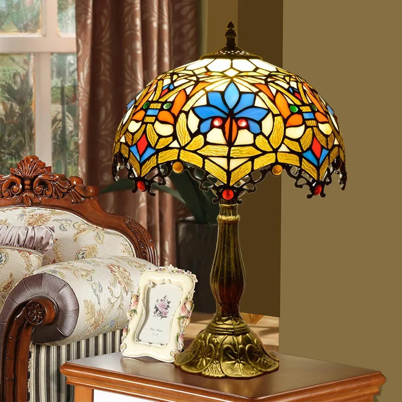Tiffany Table Lamp Dragon Tail Red Baroque | Dia 12" Stained Glass Bedside Lamp for Home, Restaurant & Bar