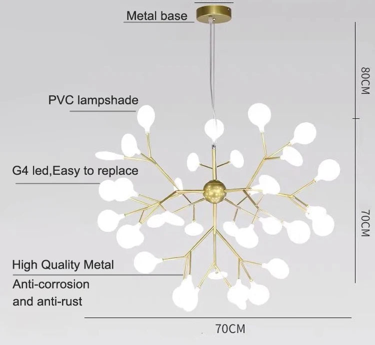 Firefly LED Pendant Crystal Chandelier - Enchanting Starry Light Fixture for Home and Commercial Décor with Frosted Glass Shade
