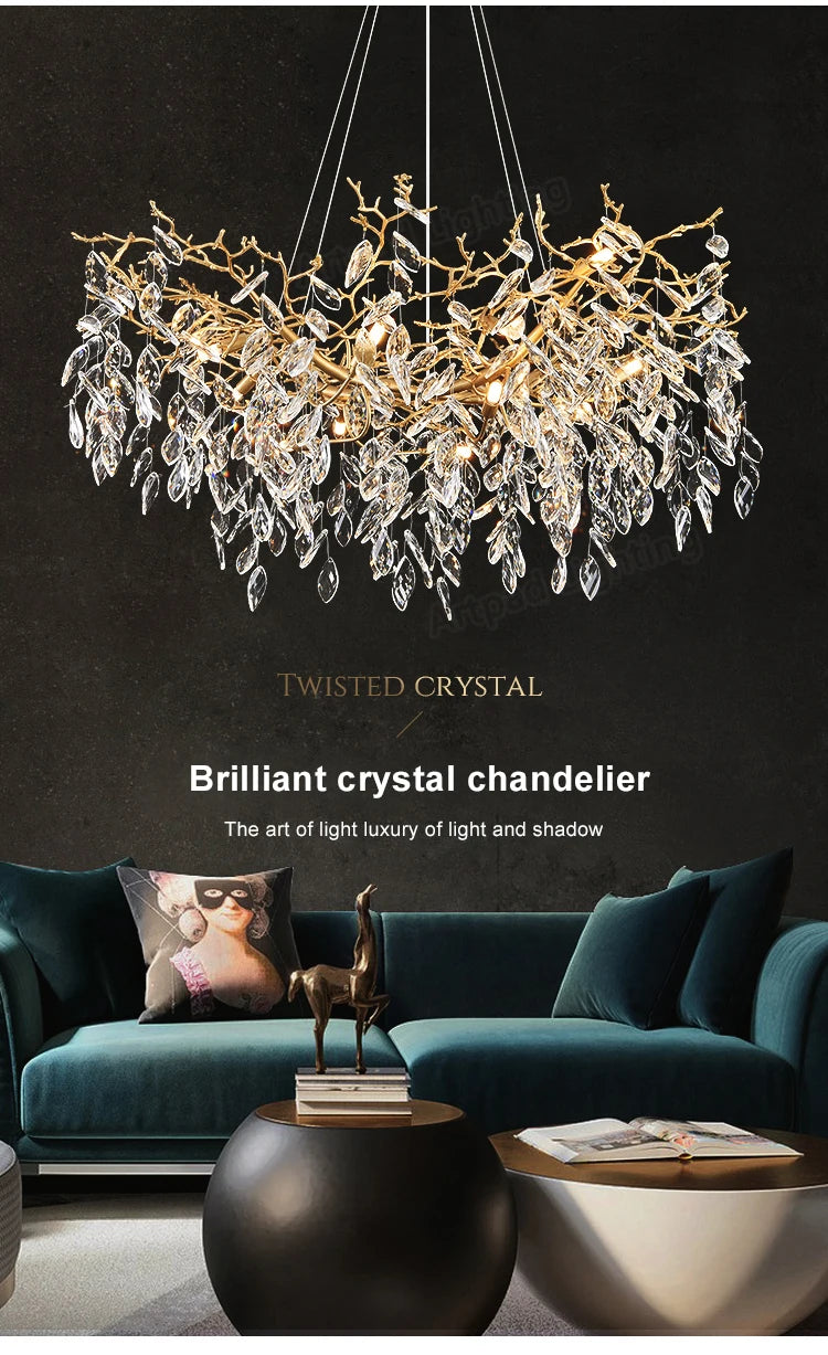 Luxury Crystal Chandelier  Elegant Metal Hanging Lamp for Dining Room Living Room  Hotel Décor in Gold Finish