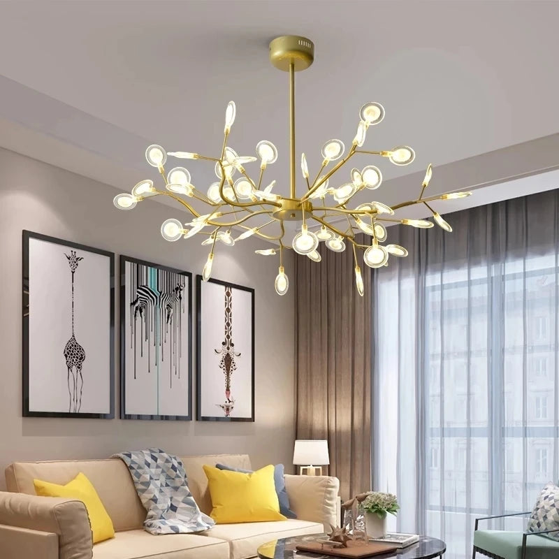 Modern Firefly Chandelier - Luxurious Gold  Black Tree Branch Light for Elegant Home Decor