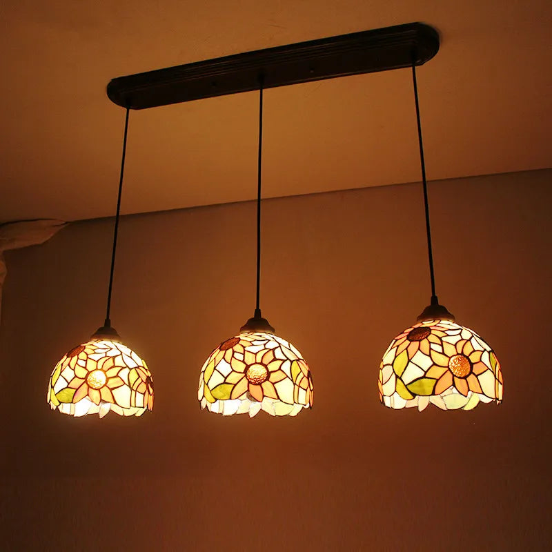 Baroque Stained Glass Pendant Light - 3-Light LED Suspension Fixture for Dining Room Kitchen  Hotel