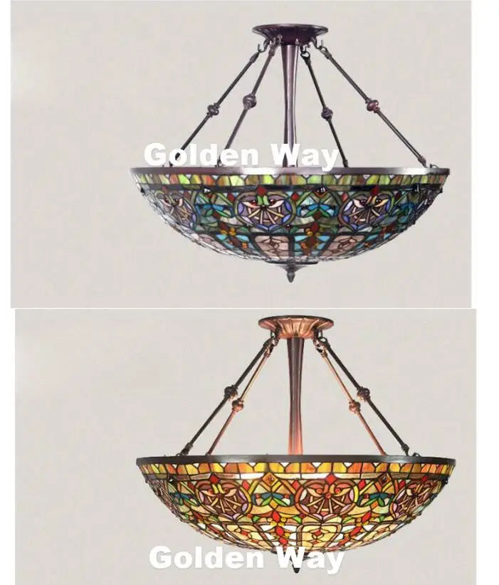 Classic Tiffany Style Stained Glass Pendant Lamp - 22in Country Living Room Lighting