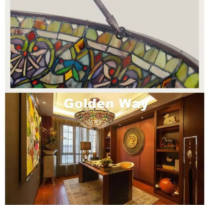 Classic Tiffany Style Stained Glass Pendant Lamp - 22in Country Living Room Lighting