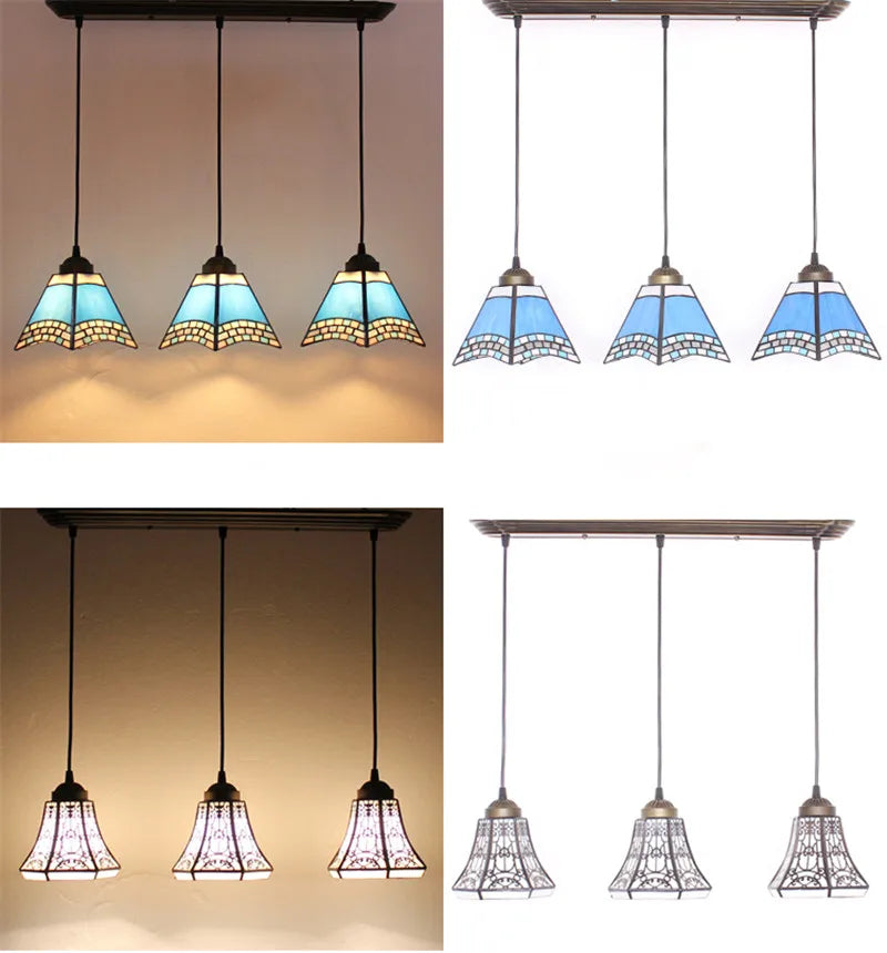 Baroque Stained Glass Pendant Light - 3-Light LED Suspension Fixture for Dining Room Kitchen  Hotel