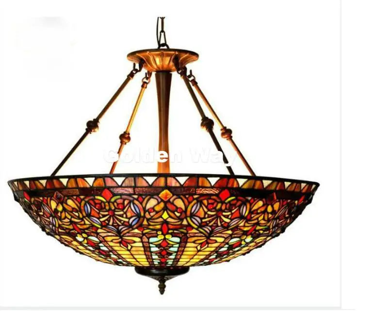 Classic Tiffany Style Stained Glass Pendant Lamp - 22in Country Living Room Lighting
