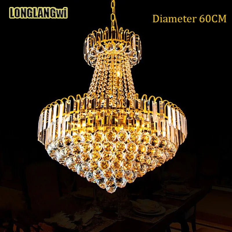 Modern Crystal Chandelier with Golden LED Lighting for Living Room and Hotel Lobby