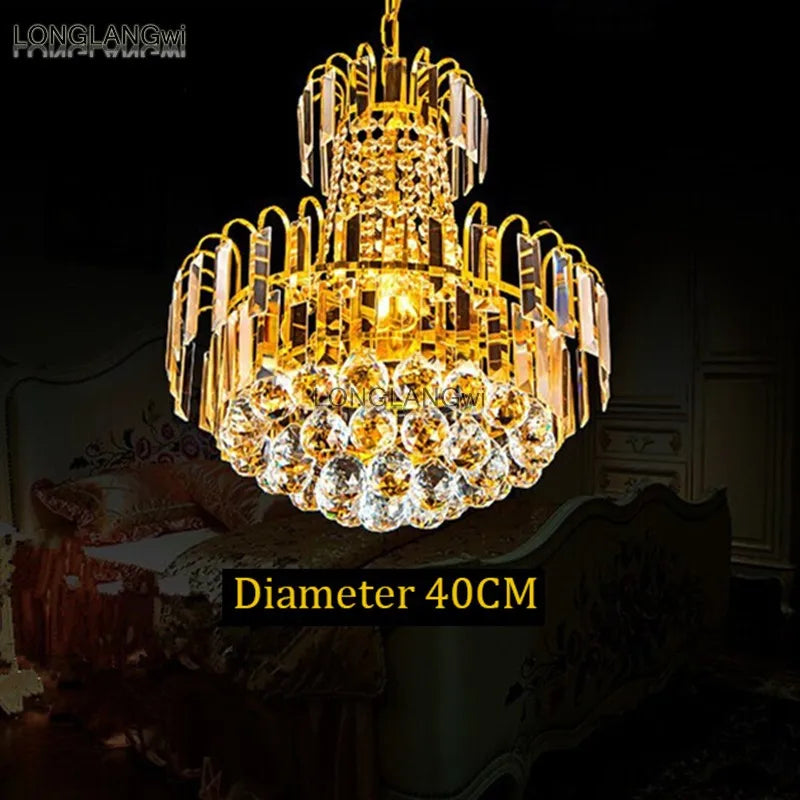 Modern Crystal Chandelier with Golden LED Lighting for Living Room and Hotel Lobby