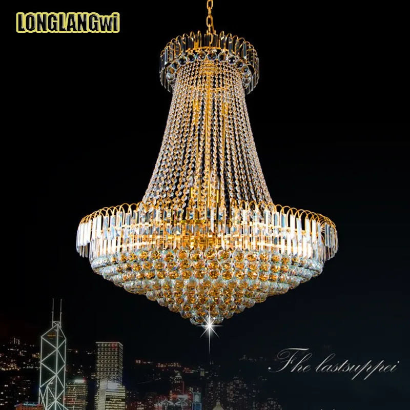 Modern Crystal Chandelier with Golden LED Lighting for Living Room and Hotel Lobby