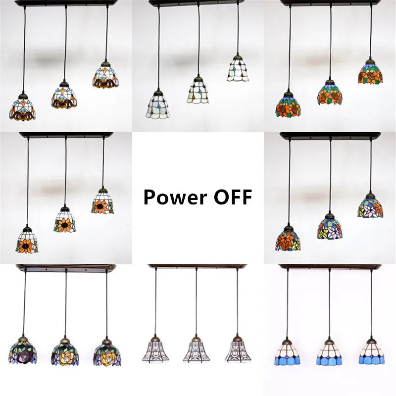Baroque Stained Glass Pendant Light - 3-Light LED Suspension Fixture for Dining Room Kitchen  Hotel