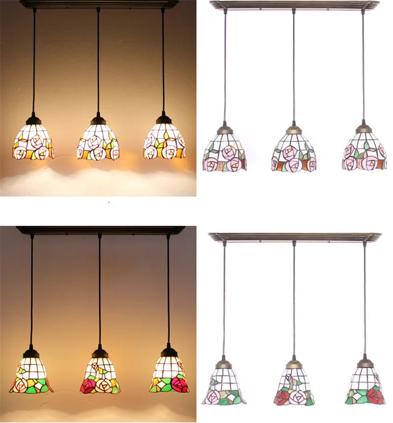Baroque Stained Glass Pendant Light - 3-Light LED Suspension Fixture for Dining Room Kitchen  Hotel