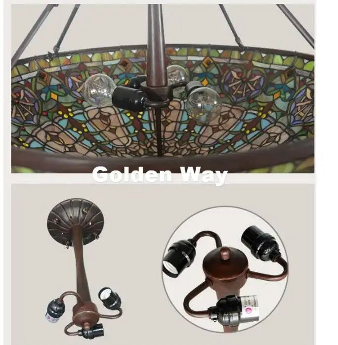 Classic Tiffany Style Stained Glass Pendant Lamp - 22in Country Living Room Lighting