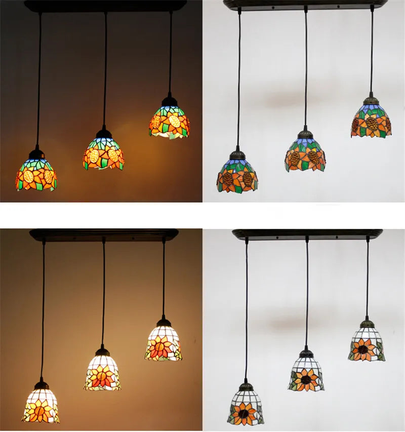 Baroque Stained Glass Pendant Light - 3-Light LED Suspension Fixture for Dining Room Kitchen  Hotel