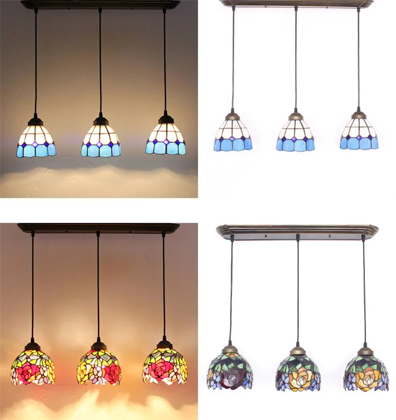 Baroque Stained Glass Pendant Light - 3-Light LED Suspension Fixture for Dining Room Kitchen  Hotel