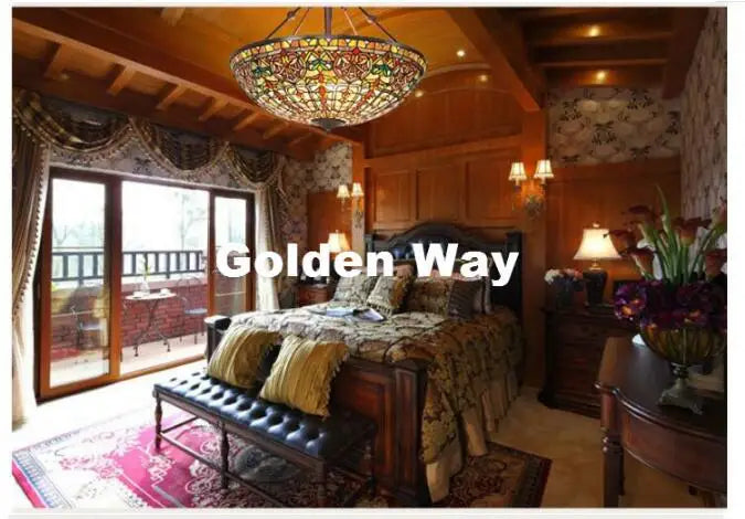 Classic Tiffany Style Stained Glass Pendant Lamp - 22in Country Living Room Lighting