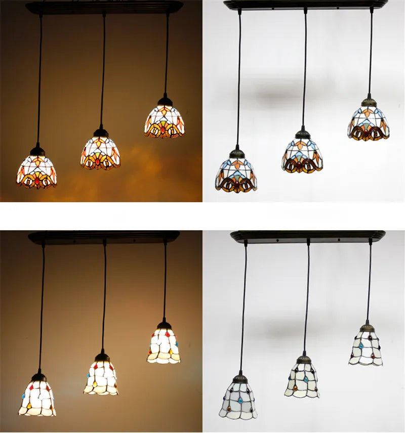 Baroque Stained Glass Pendant Light - 3-Light LED Suspension Fixture for Dining Room Kitchen  Hotel